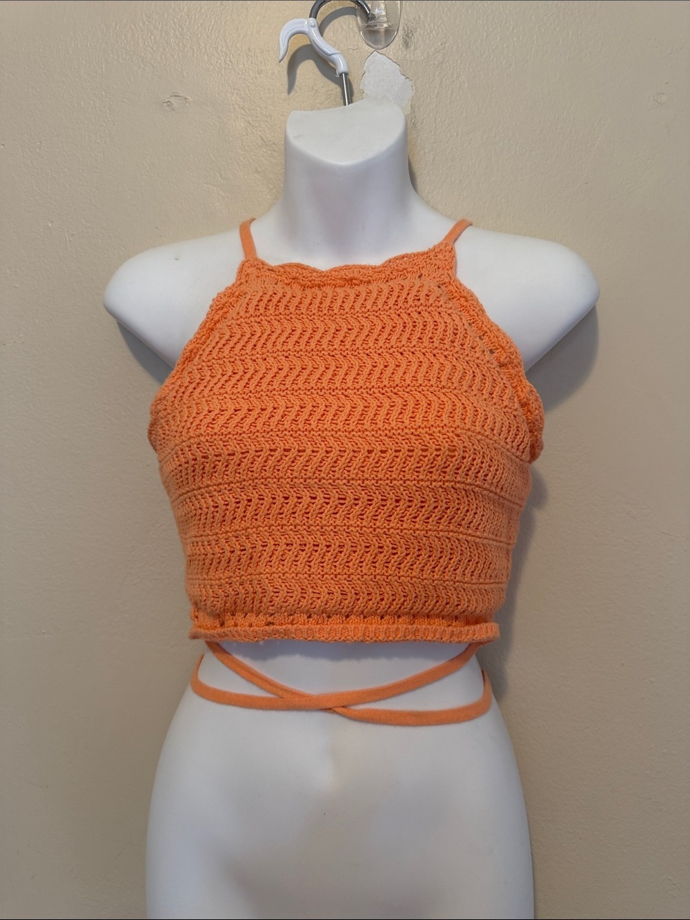 Hollister Orange Crochet Halter Wrap Crop Top